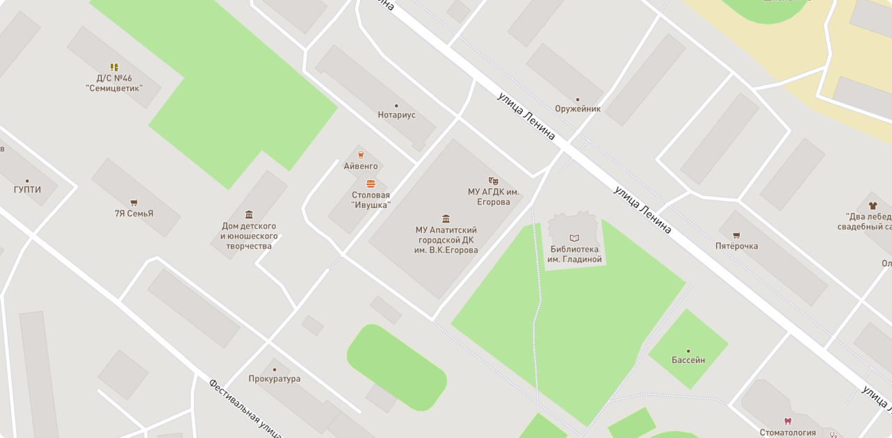 Карта расположения ДК «Апатиты», улица Ленина, дом 24